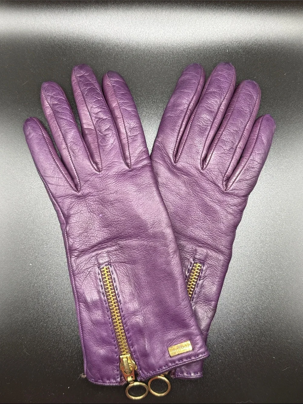 Purple Leather Women's Zip-Accent Gloves